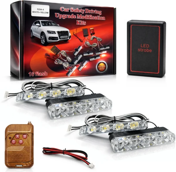 Yellow & White Multi-function Strobe Light With Remote Car Fancy Lights (Yellow, White)