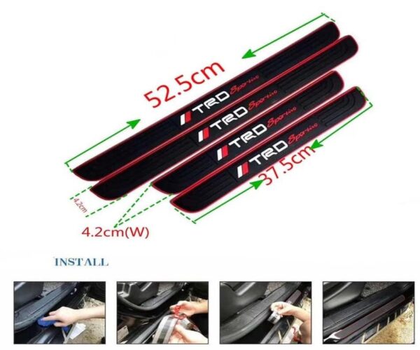 514eyKYNNtL Rubber Car Door Entry Foot Step Sill Plate Guard Scuff Plate Protection TRD Design with Adhesive Tape (Black) (Set of 4) Compatible with Universel