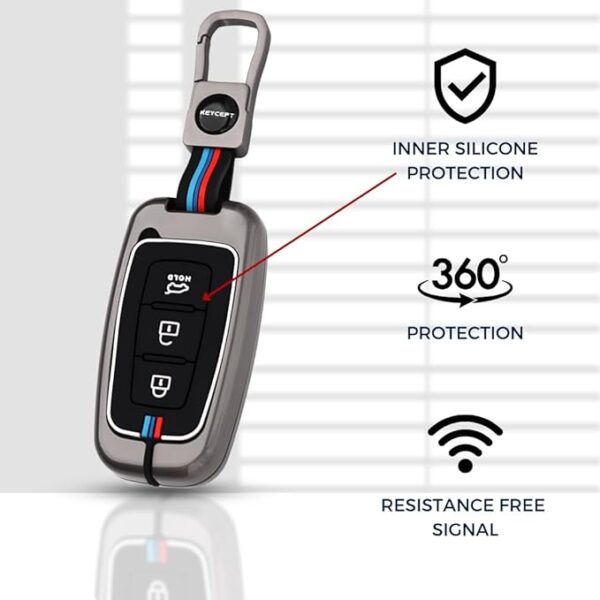 51F7R4FDPIL._SX679_ Premium Metal Key Cover Compatible with Hyundai i20 | Creta | Venue | Tucson | Alcazar | Verna | Xcent | Aura | Elantra | 3 Button Flip Key only (Type) 2