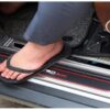 51MZ0Lg4tLL Rubber Car Door Entry Foot Step Sill Plate Guard Scuff Plate Protection TRD Design with Adhesive Tape (Black) (Set of 4) Compatible with Universel