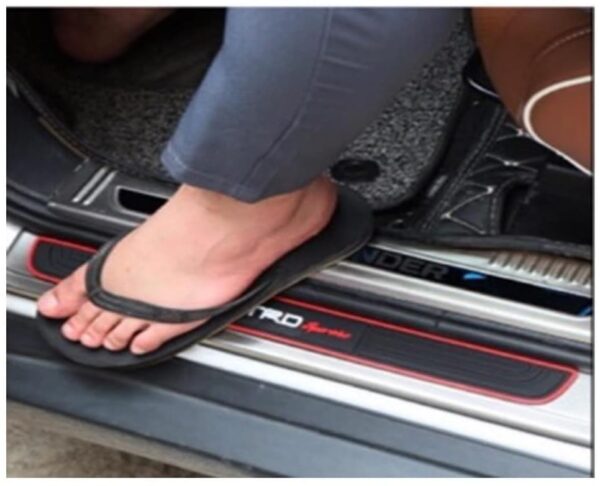 51MZ0Lg4tLL Rubber Car Door Entry Foot Step Sill Plate Guard Scuff Plate Protection TRD Design with Adhesive Tape (Black) (Set of 4) Compatible with Universel