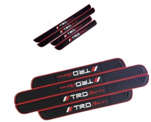 Rubber Car Door Entry Foot Step Sill Plate Guard Scuff Plate Protection TRD Design with Adhesive Tape (Black) (Set of 4) Compatible with Universel