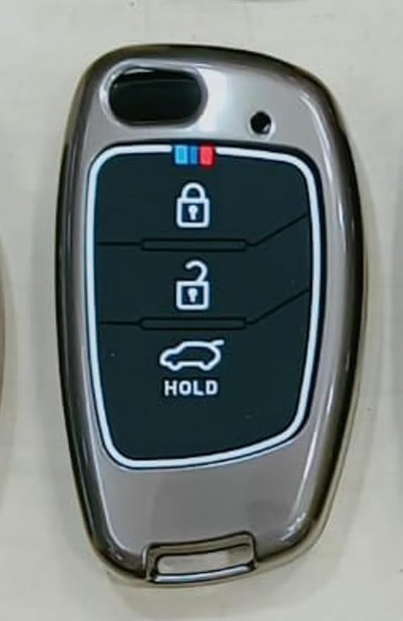 Premium Metal Car Key Cover Keychain Compatible with Hyundai Creta | Venue | Tucson | Alcazar | I20 | Grand I10 | Aura | Xcent | Accent | Exter Car Key (HY-F3A)