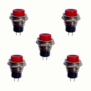 5 Pcs Red Tactile 2 Pin Electronic Panel Push On And Release Off Button 6A/25A- 3V,5V,12V,24V DC SPST Switch Brass Metal Body