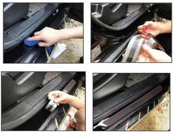 613F5JTaPBL Rubber Car Door Entry Foot Step Sill Plate Guard Scuff Plate Protection TRD Design with Adhesive Tape (Black) (Set of 4) Compatible with Universel