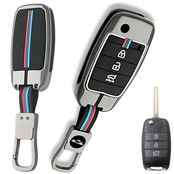 61T3nVCIoRL._SL1500_ Premium Metal Key Cover Compatible with Kia Seltos, Sonet, Carens | 3 Button Flip Remote Key Cover for Kia