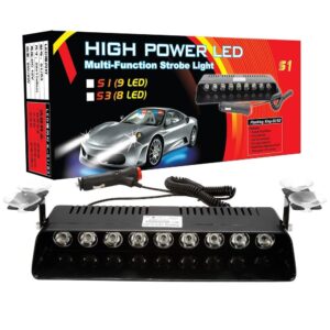 Automaze 9 LED Car Police Emergency Strobe Light with Red Blue White Flasher, 6 Flashing Modes