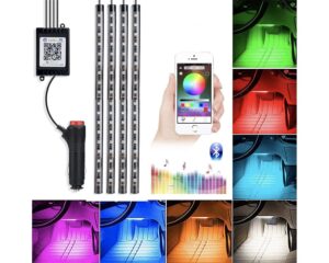 Bluetooth App Controlled 72 LED Atmosphere Light Multicolour Music Car Strip Lamp For Car Interior (18 LED