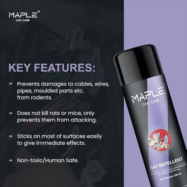 Maple Rat Repellent Spray 250ml – Camphor Fragrance | Protects Wires in Car, Bike & Home | Non-Toxic, No-Kill Rodent Repeller | Long-Lasting Spray for Engine Bay & Household Use – Pack of 1