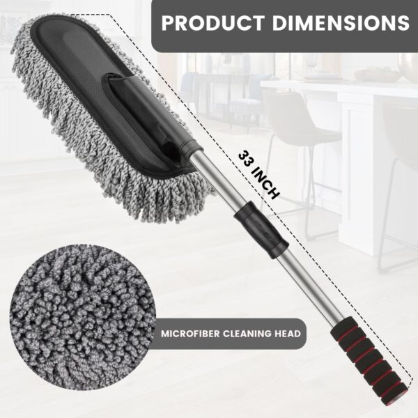 AllExtreme Soft Microfiber Car Duster Brush with Extendable Handle Wet & Dry Scratch Free Surface Cleaner Multipurpose Kitchen Accessory for Dusting Cleaning
