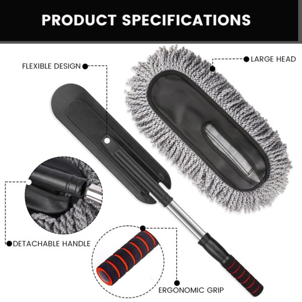 AllExtreme Soft Microfiber Car Duster Brush with Extendable Handle Wet & Dry Scratch Free Surface Cleaner Multipurpose Kitchen Accessory for Dusting Cleaning