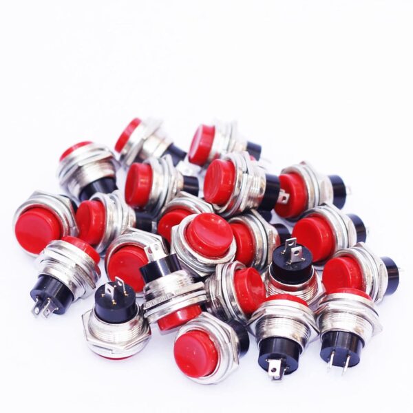 5 Pcs Red Tactile 2 Pin Electronic Panel Push On And Release Off Button 6A/25A- 3V,5V,12V,24V DC SPST Switch Brass Metal Body
