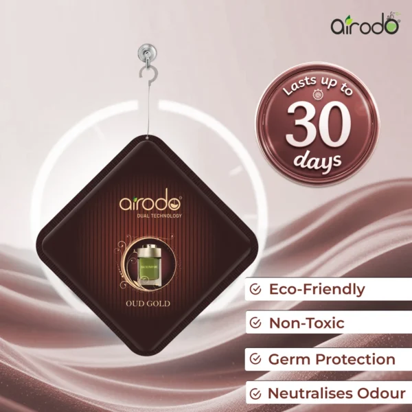 Airodo Oud Gold Luxury Gel Air Freshener with Dual Technology For Living Room, Office, Car, Bathroom | Lasts up to 30 days | Easy to Use, Non-Spill & Long-Lasting| 10g (Pack of 4)