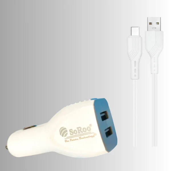 Soroo Car Charger 3.4A Output (White, With USB Cable)