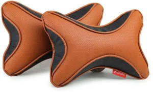 Brown, Black Leather Car Pillow Cushion(Rectangular, Pack of 2)