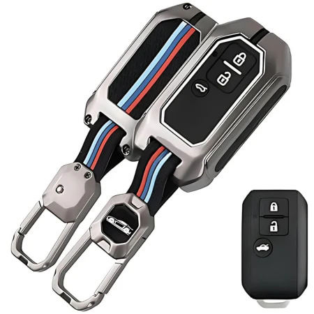 maruti-suzuki-key-cover-metal-and-silicone-dual Premium Metal Key Cover | Compatible with Maruti Suzuki Baleno, Swift, Brezza, Ertiga & More | 3-Button Remote Key