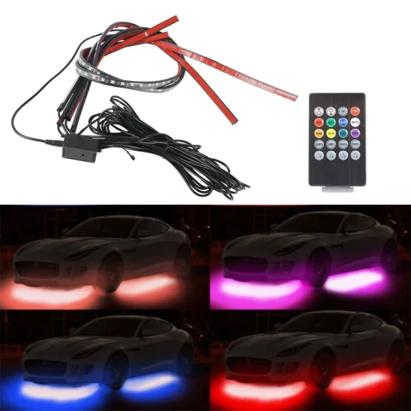 4* RGB 5050 LED Strip Neon Light Kit Under Car Tube Underglow Underbody System